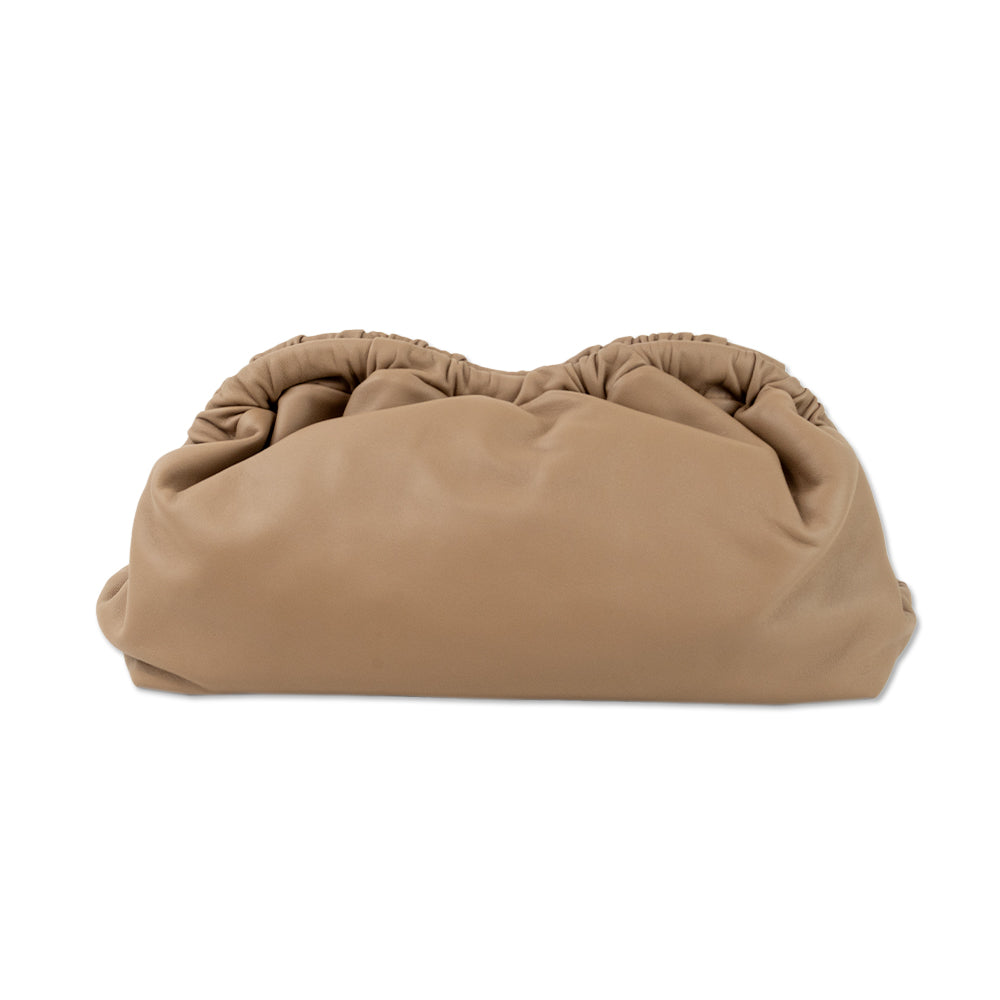 Mansur Gavriel Taupe Leather Oversized Cloud Clutch DBLTKE Luxury Consignment Boutique