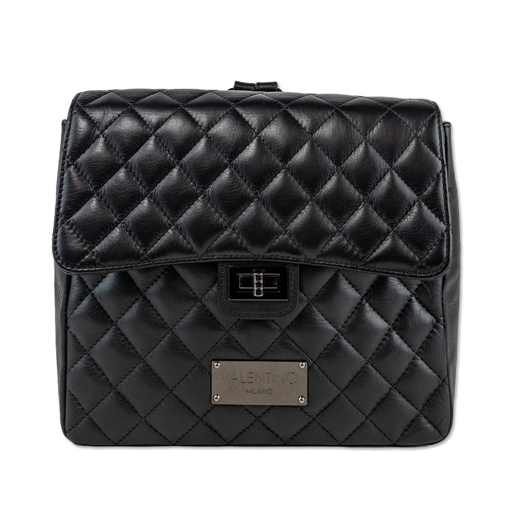 Mario Valentino Black Quilted Square Leather Backpack DBLTKE Luxury Consignment Boutique