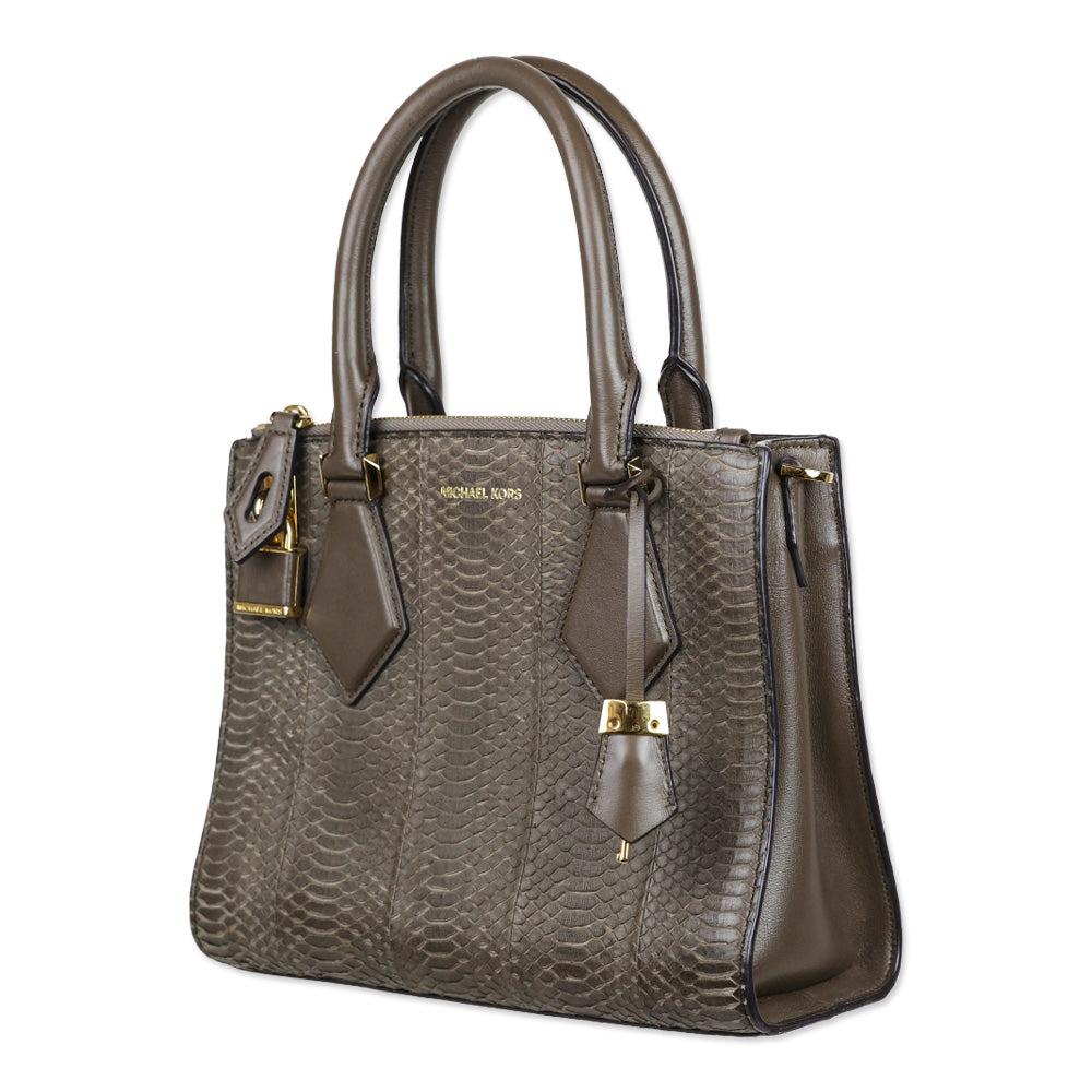 Michael Kors Collection Taupe Python Casey Small Satchel