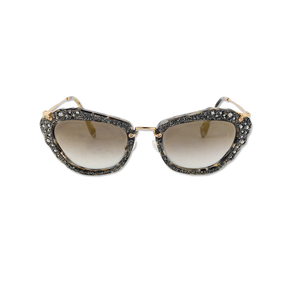 Miu Miu Gold Black Crystal Cat Eye Sunglasses DBLTKE Luxury Consignment Boutique