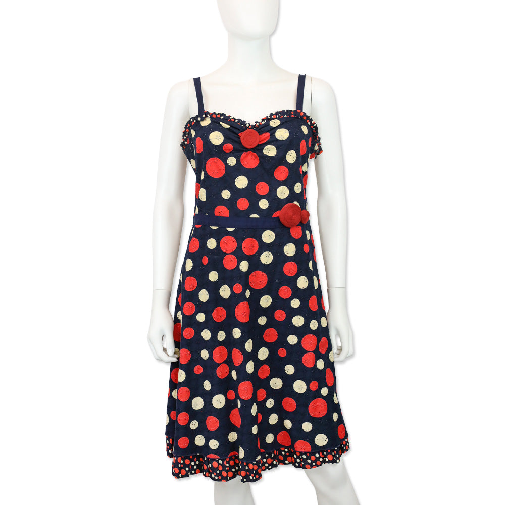 open lace back dress Moschino Cheap and Chic Navy Red Polka Dot Sleeveless Dress