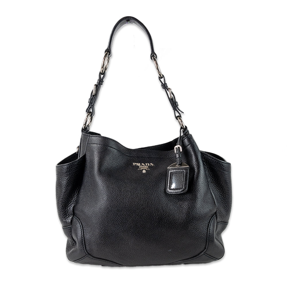 PRADA VITELLO DAINO SHOULDER BAG WITH SILVER HARDWARE | DBLTKE