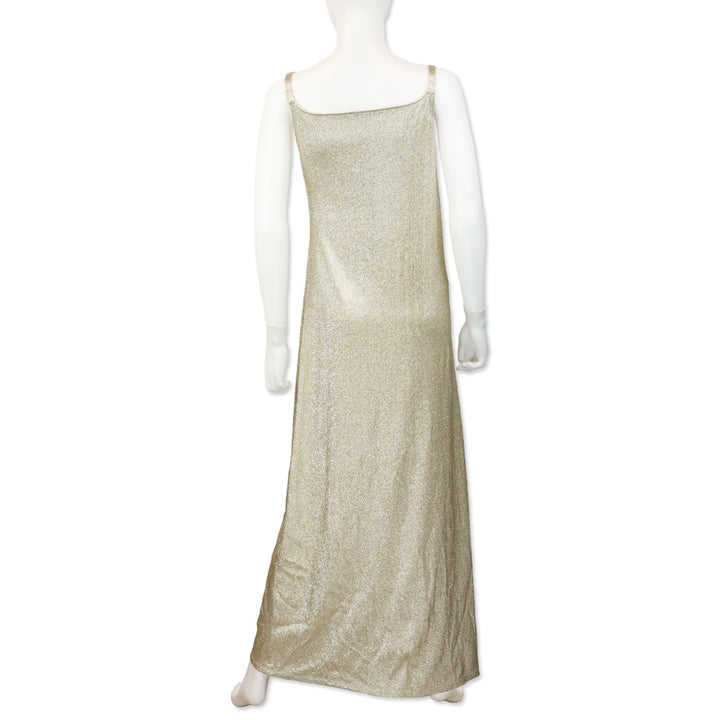 Paco Rabanne Gold Sleeveless Drapé Pression Maxi Dress