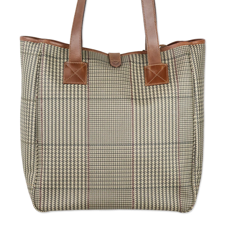 Polo Ralph Lauren Tan Houndstooth Print Large Tote with Gold Hardware