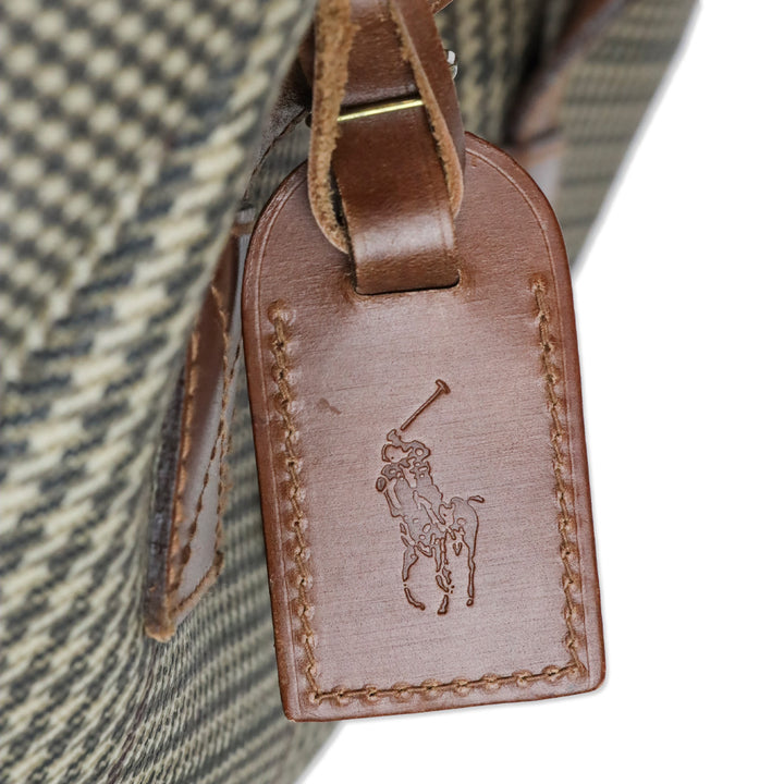 Polo Ralph Lauren Tan Houndstooth Print Large Tote with Gold Hardware