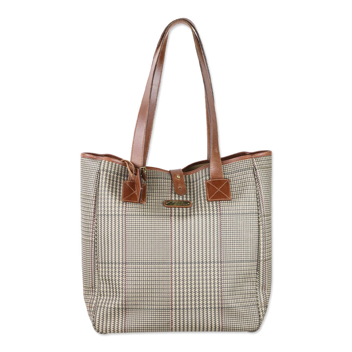 Polo Ralph Lauren Tan Houndstooth Print Large Tote with Gold Hardware
