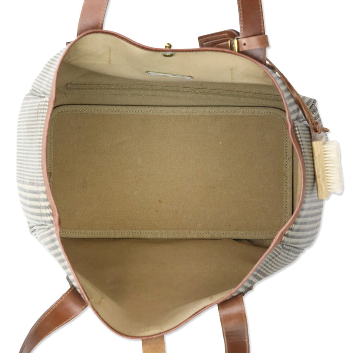 Polo Ralph Lauren Tan Houndstooth Print Large Tote with Gold Hardware