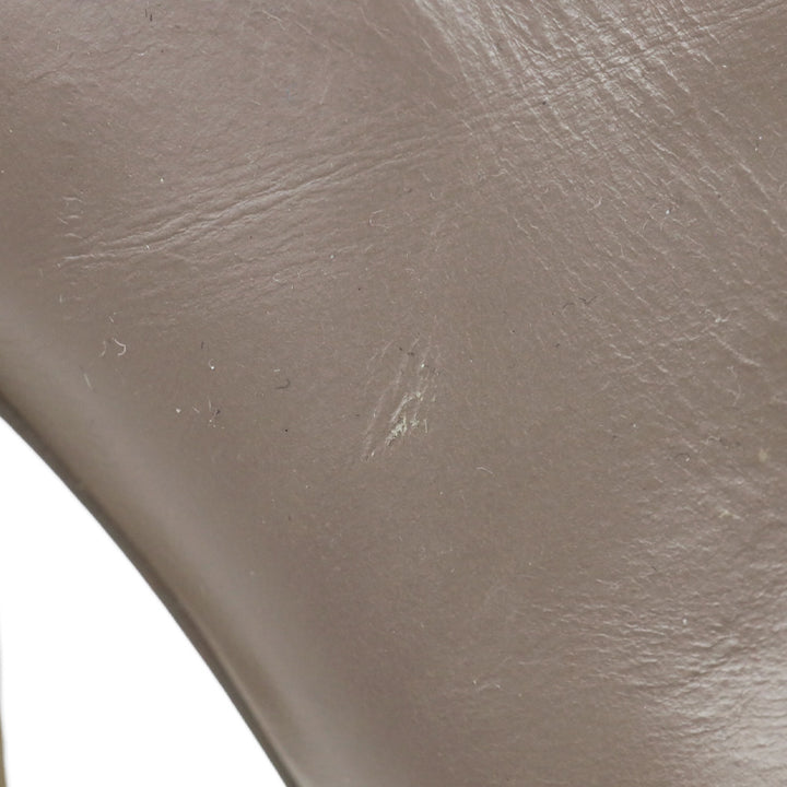 Pour La Victoire Taupe Leather Eva Peep Toe Block Heel Mules