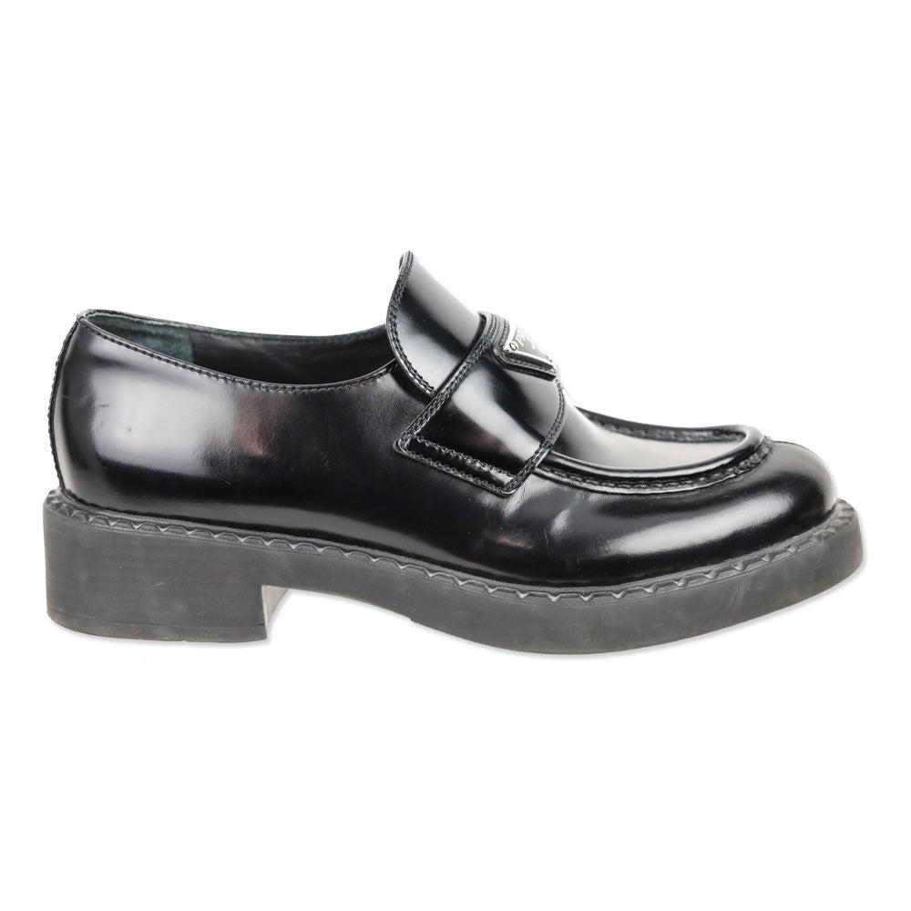 Prada Black Chocolate Brushed Leather Loafers