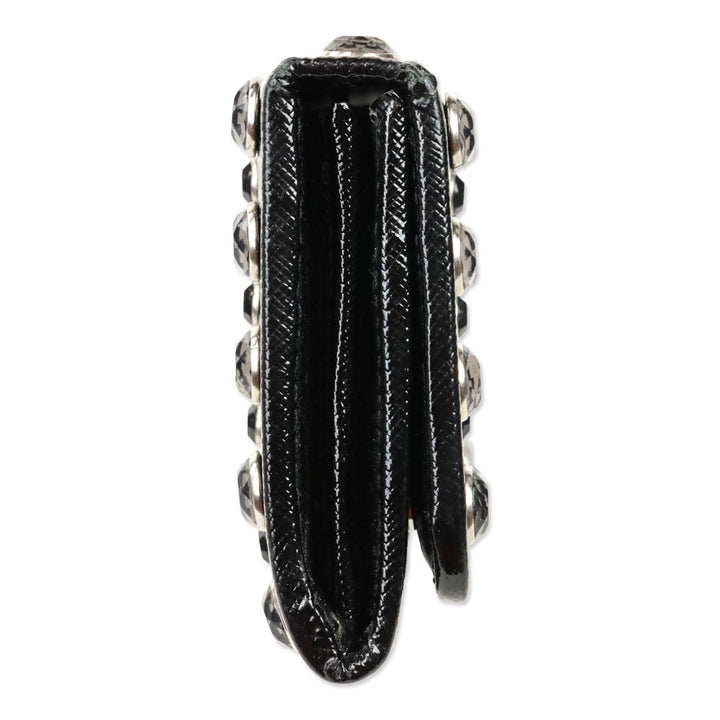 Prada Black Patent Saffiano Leather Crystal Studded Long Bifold Wallet