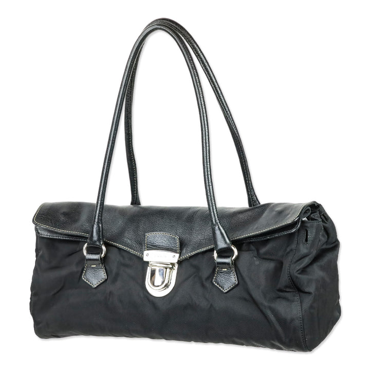 Prada Black Tessuto and Leather Easy Shoulder Bag