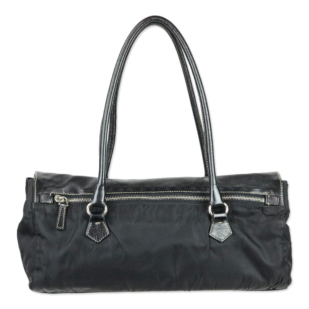Prada Black Tessuto and Leather Easy Shoulder Bag
