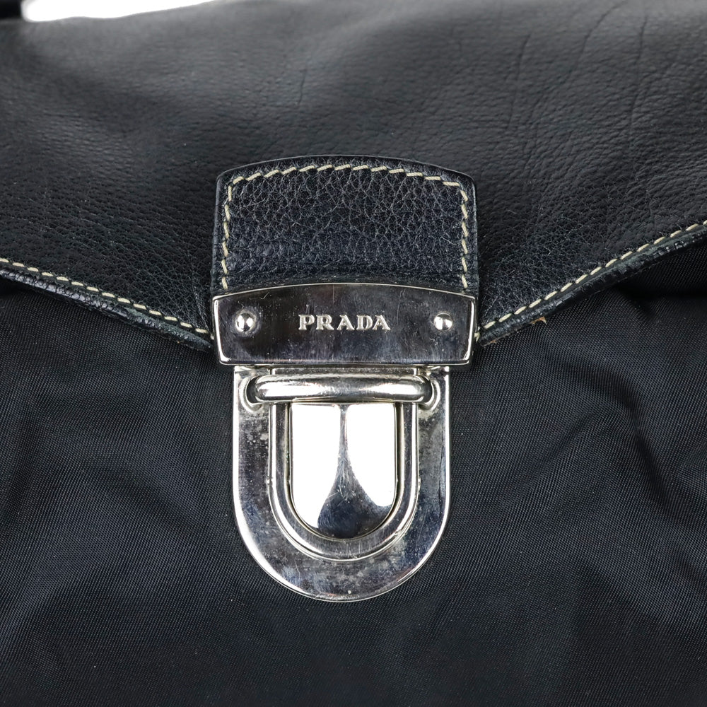 Prada Black Tessuto and Leather Easy Shoulder Bag