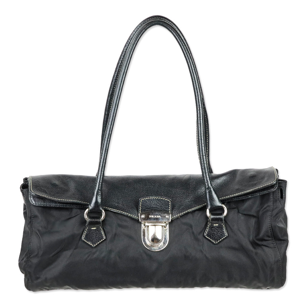 Prada Black Tessuto and Leather Easy Shoulder Bag