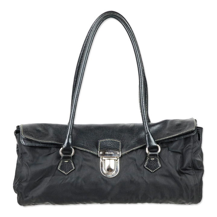 Prada Black Tessuto and Leather Easy Shoulder Bag
