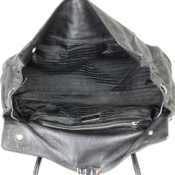 Prada Black Tessuto and Leather Easy Shoulder Bag