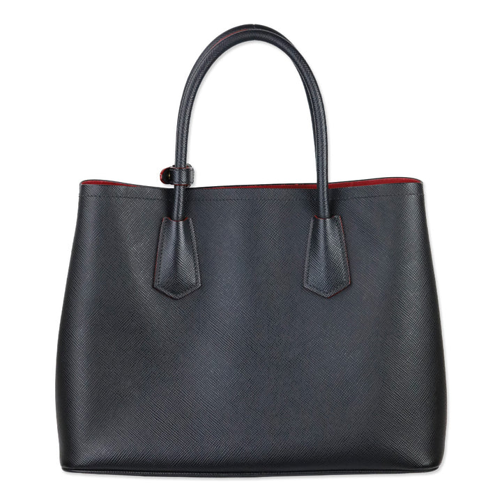 Prada Black/Fiery Red Saffiano Leather Cuir Medium Double Bag