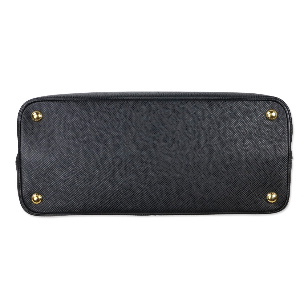 Prada Black/Fiery Red Saffiano Leather Cuir Medium Double Bag