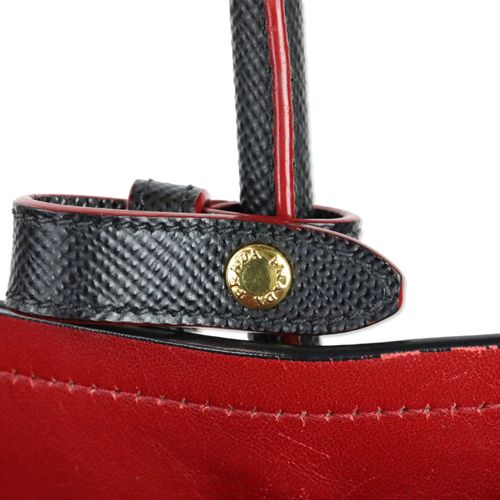 Prada Black/Fiery Red Saffiano Leather Cuir Medium Double Bag