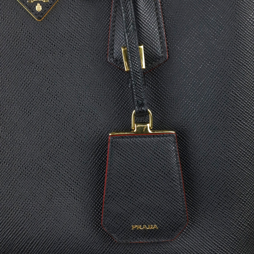 Prada Black/Fiery Red Saffiano Leather Cuir Medium Double Bag