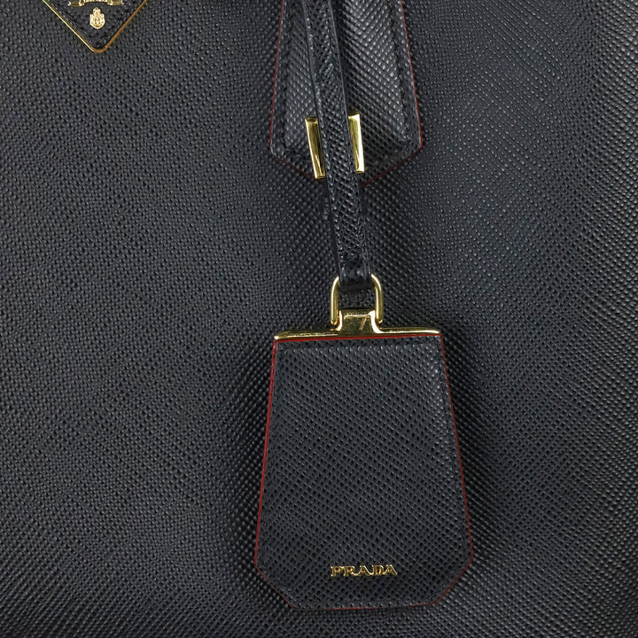 Prada Black/Fiery Red Saffiano Leather Cuir Medium Double Bag
