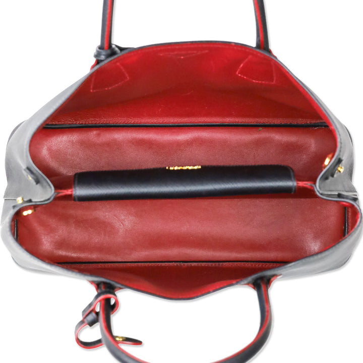 Prada Black/Fiery Red Saffiano Leather Cuir Medium Double Bag