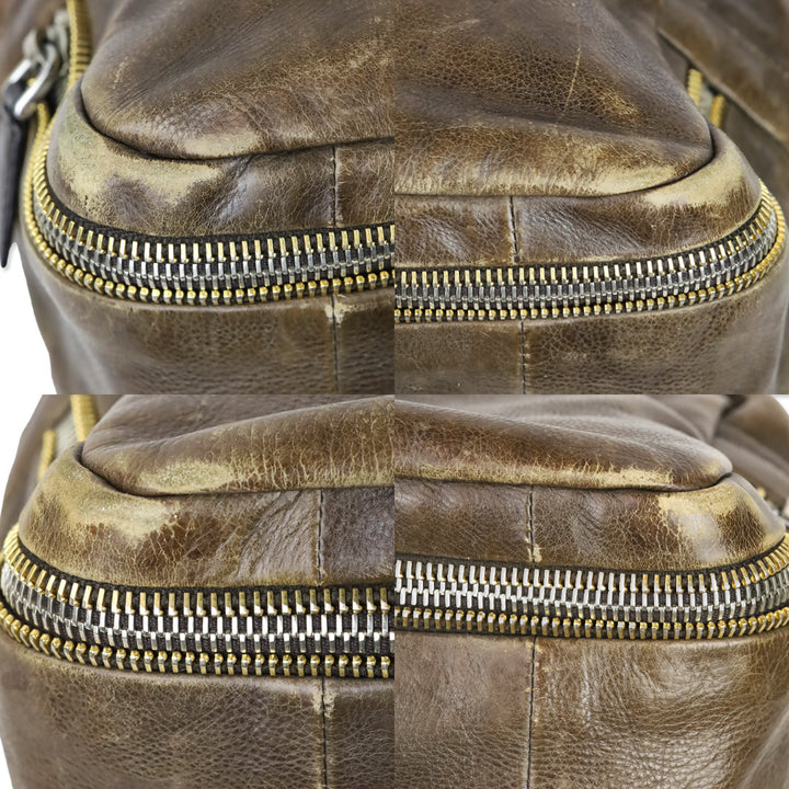 Prada Brown Leather Multi Zipper Bauletto Medium Satchel Bag