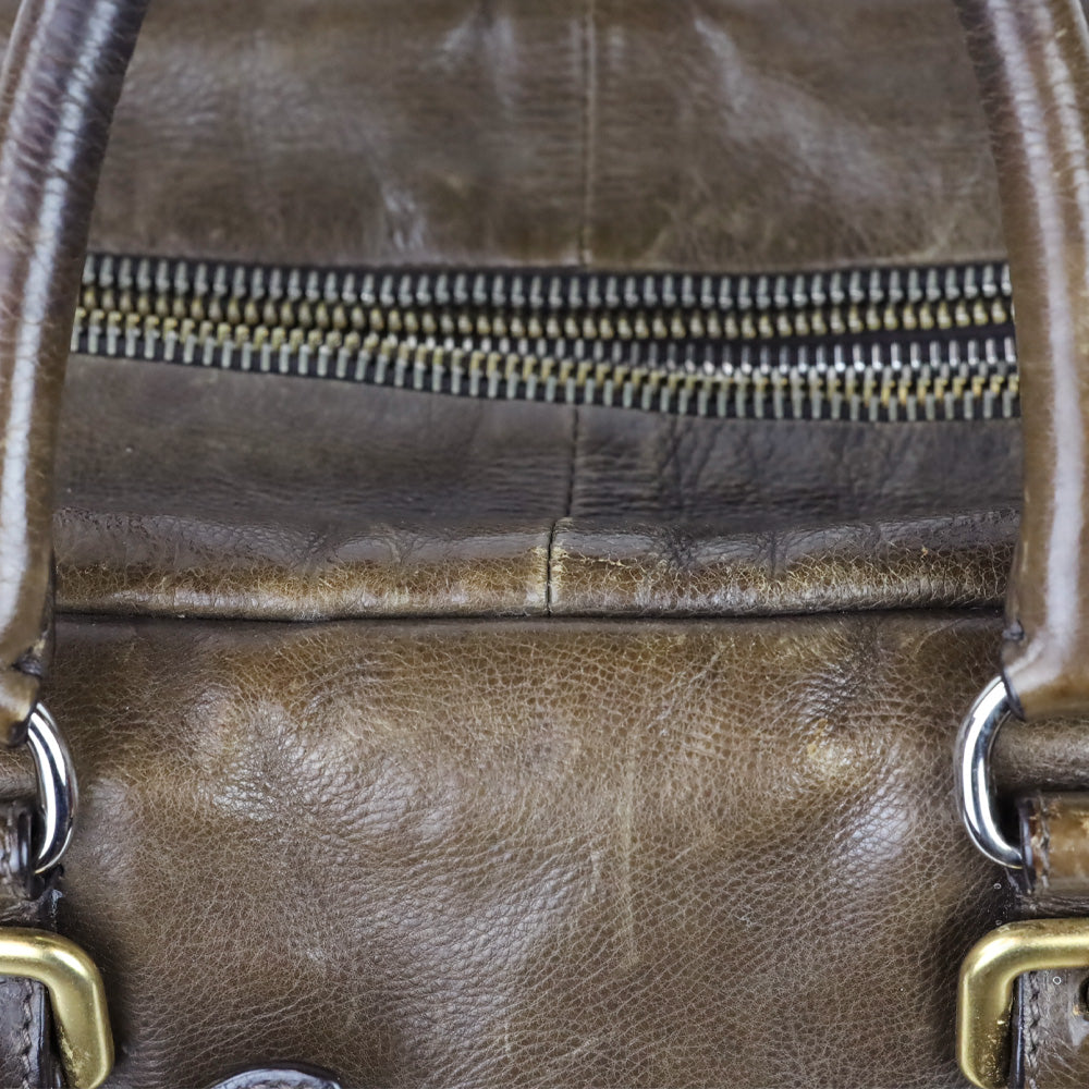 Prada Brown Leather Multi Zipper Bauletto Medium Satchel Bag