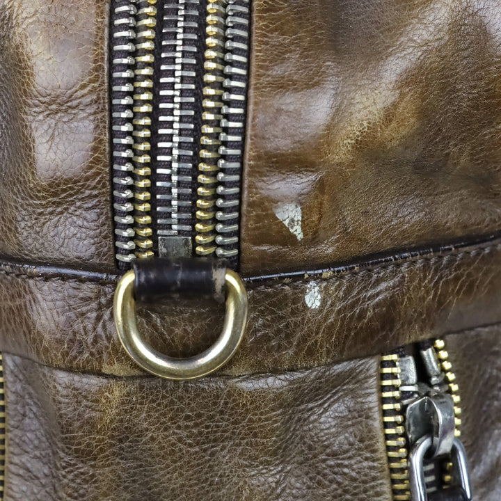 Prada Brown Leather Multi Zipper Bauletto Medium Satchel Bag