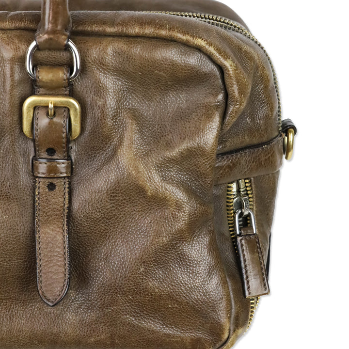 Prada Brown Leather Multi Zipper Bauletto Medium Satchel Bag