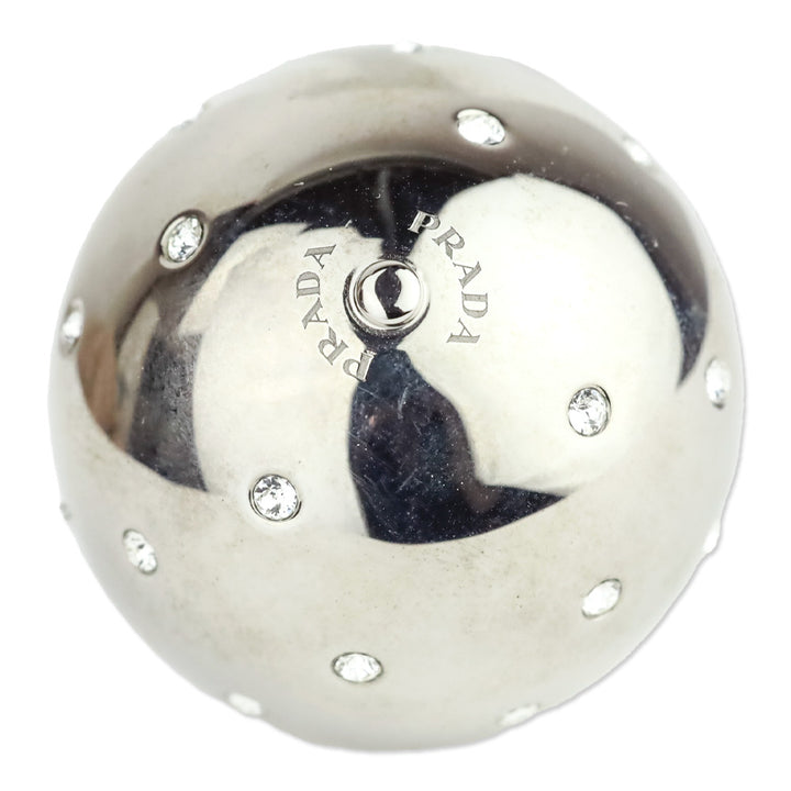 Prada Crystal Embellished Silver Sphere Ball Keychain Charm