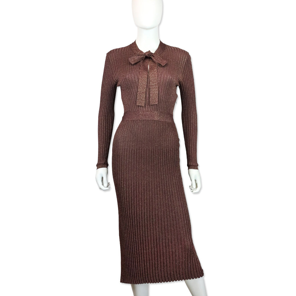 Prada Purple Lurex Stretch Rib Knit Midi Dress