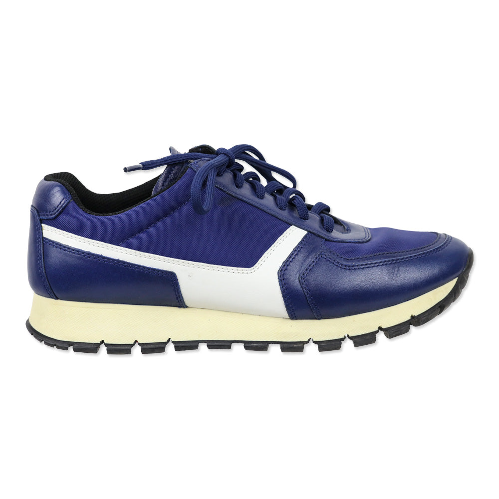 靴 PRADA SPORT archive leather sneaker Prada Sport Blue/White Leather Low Top Sneakers | DBLTKE Luxury