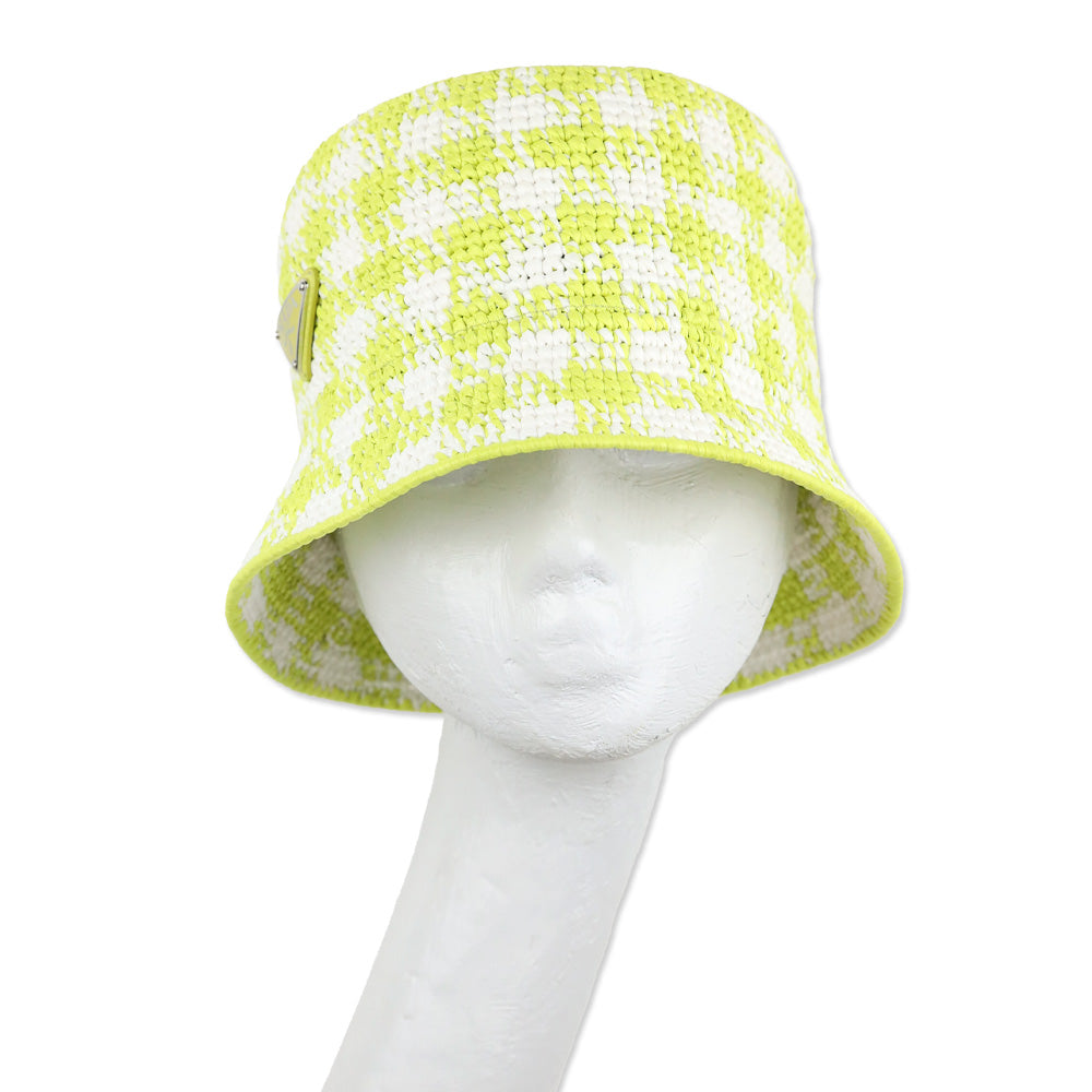 Prada Yellow Check Raffia Bucket Hat | DBLTKE Luxury  display picture 1