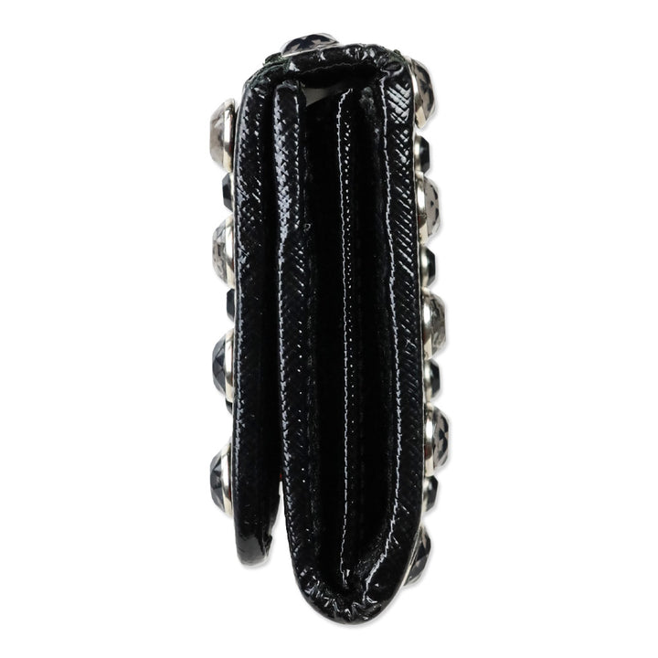 Prada Black Patent Saffiano Leather Crystal Studded Long Bifold Wallet