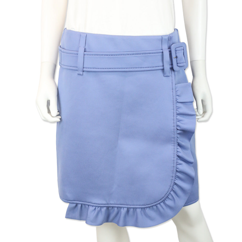 Prada Periwinkle Blue Techno Jersey Belted Ruffle Wrap Skirt