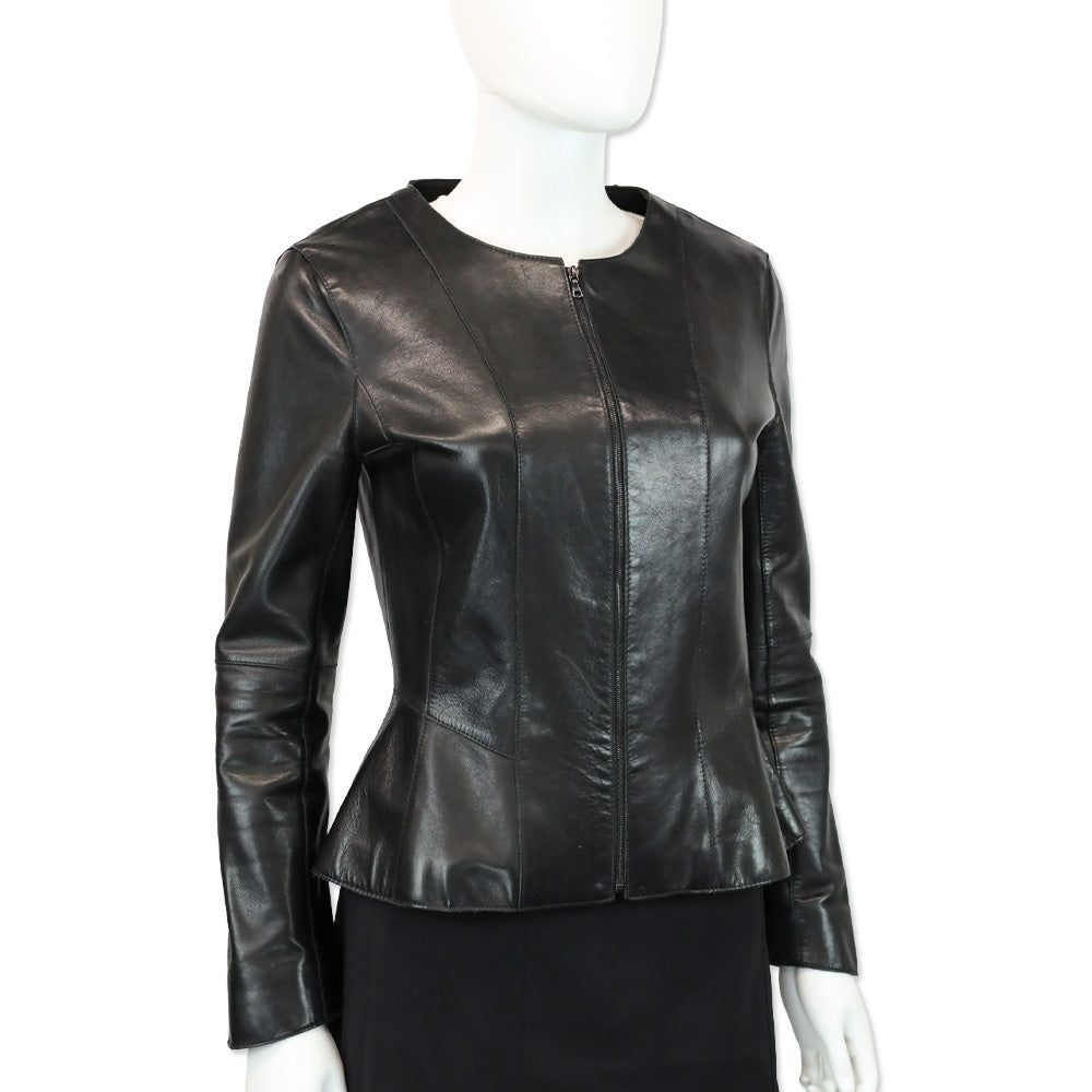 Rag + Bone Black Leather Zip Peplum Jacket