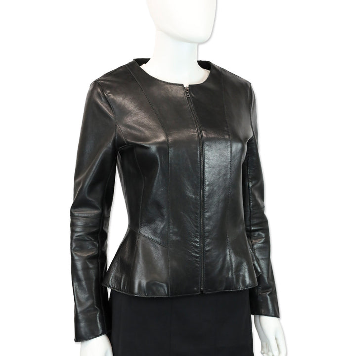 Rag + Bone Black Leather Zip Peplum Jacket