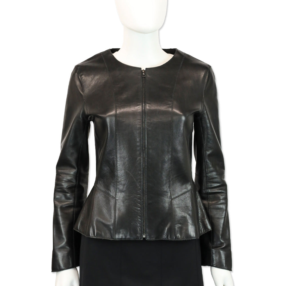 Rag + Bone Black Leather Zip Peplum Jacket