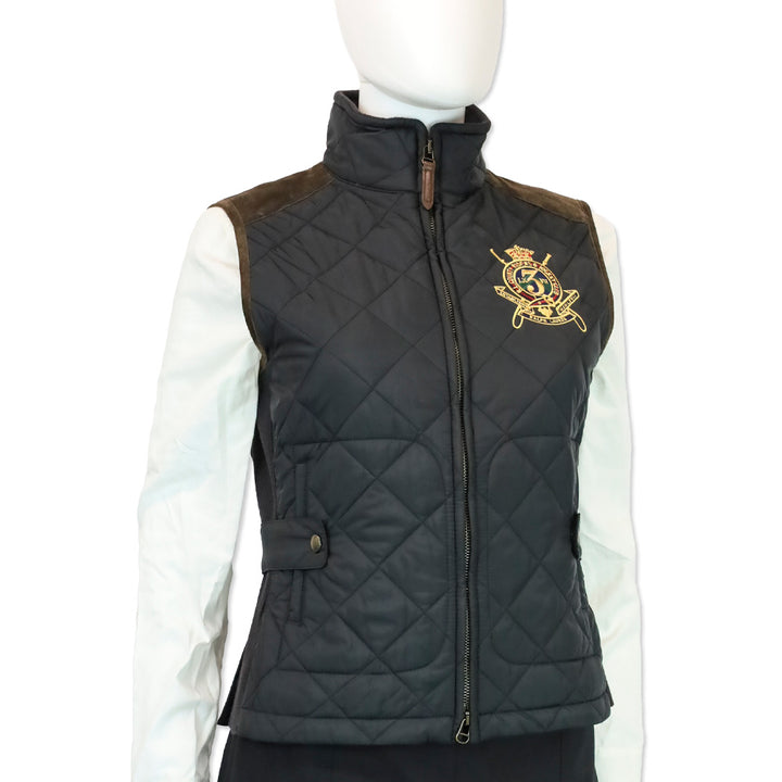 Ralph Lauren Sport Black Quilted Nylon and Brown Suede Trim Zip-up Vest