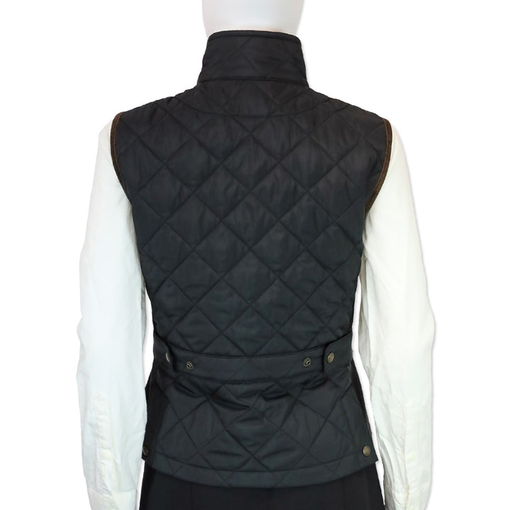 Ralph Lauren Sport Black Quilted Nylon and Brown Suede Trim Zip-up Vest