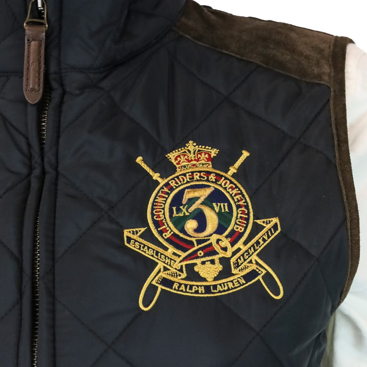 Ralph Lauren Sport Black Quilted Nylon and Brown Suede Trim Zip-up Vest