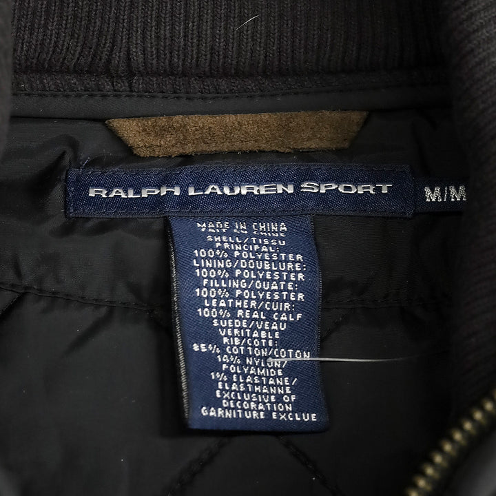 Ralph Lauren Sport Black Quilted Nylon and Brown Suede Trim Zip-up Vest