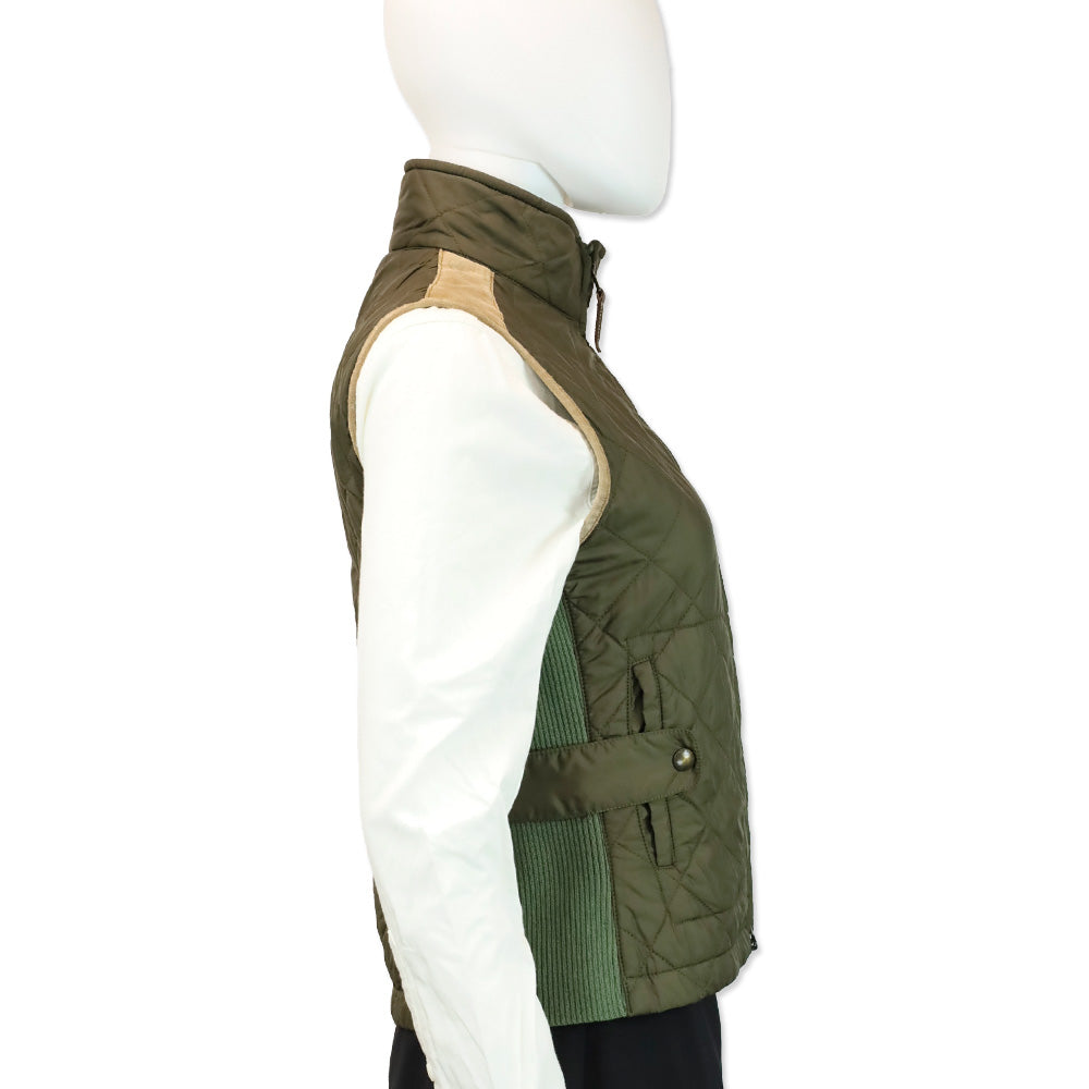 Ralph Lauren Sport Olive Quilted Nylon and Tan Suede Trim Zip-up Vest