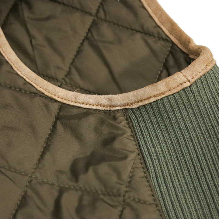 Ralph Lauren Sport Olive Quilted Nylon and Tan Suede Trim Zip-up Vest