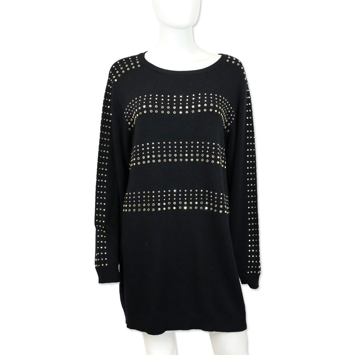 Ramy Brook Black Knit Mirror Studded Celine Sweater Dress