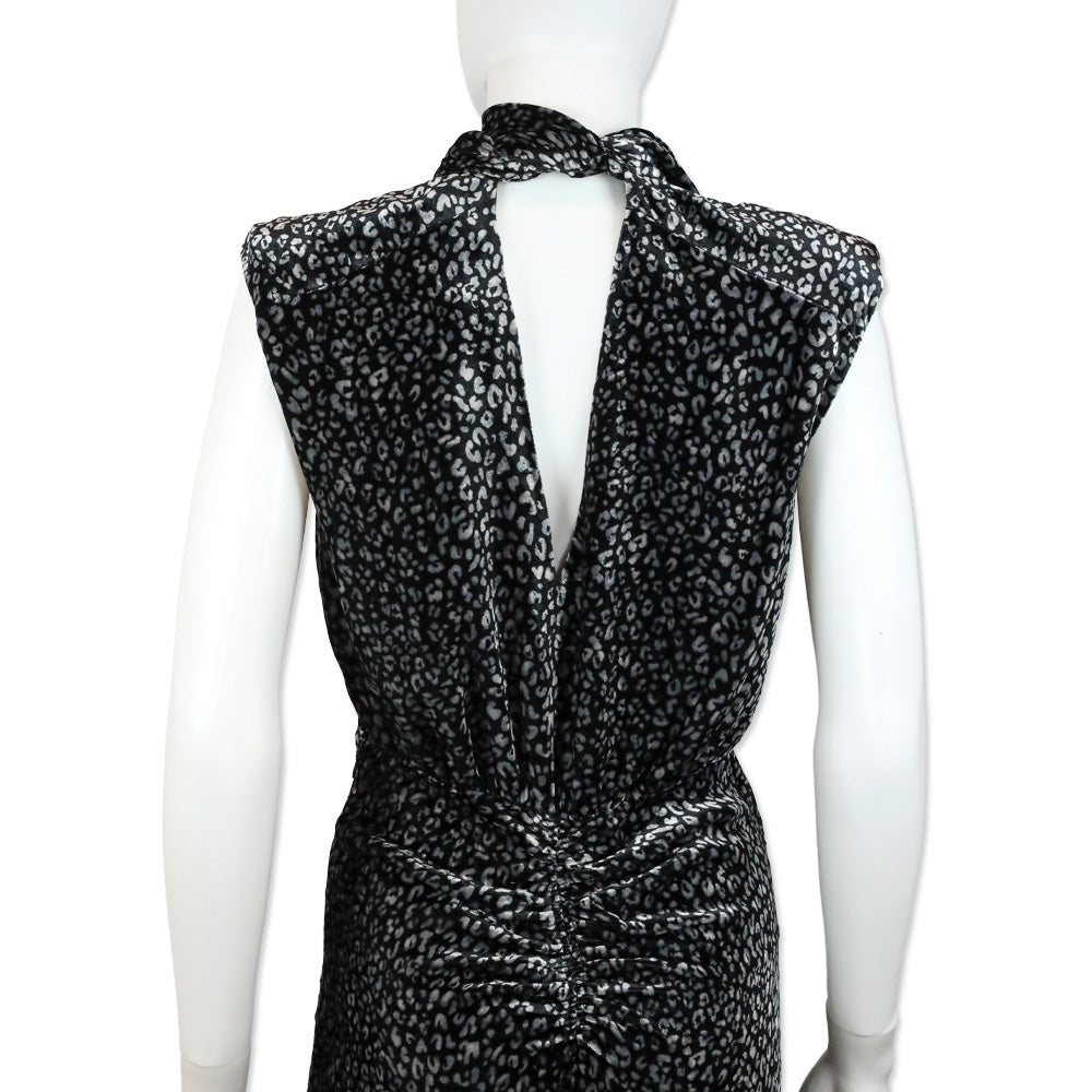 Ramy Brook Black Leopard-Print Crushed Velvet Ruched Midi Lennon Dress