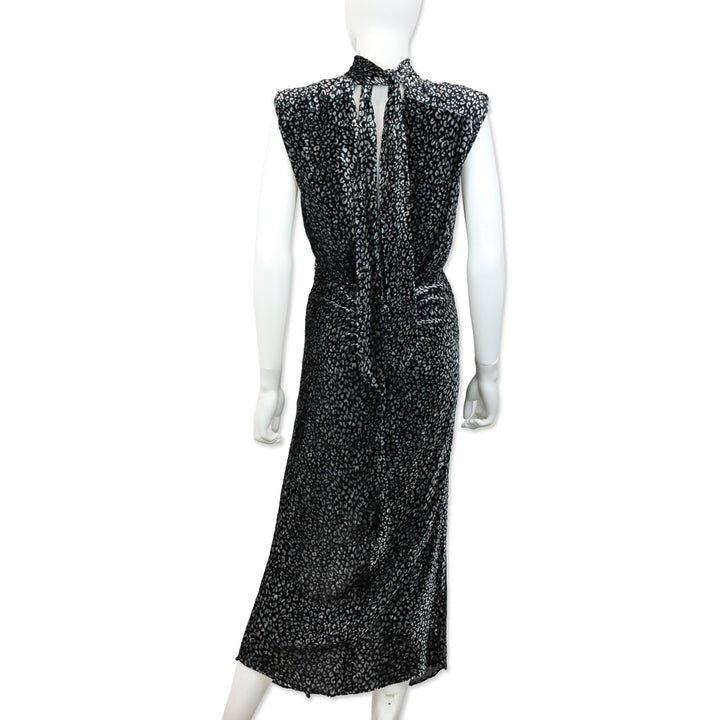 Ramy Brook Black Leopard-Print Crushed Velvet Ruched Midi Lennon Dress