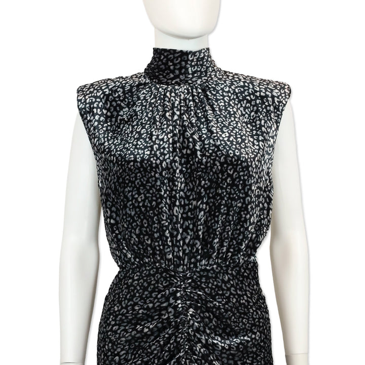 Ramy Brook Black Leopard-Print Crushed Velvet Ruched Midi Lennon Dress