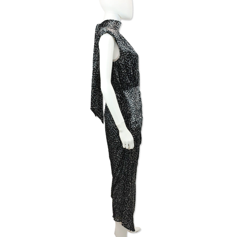 Ramy Brook Black Leopard-Print Crushed Velvet Ruched Midi Lennon Dress